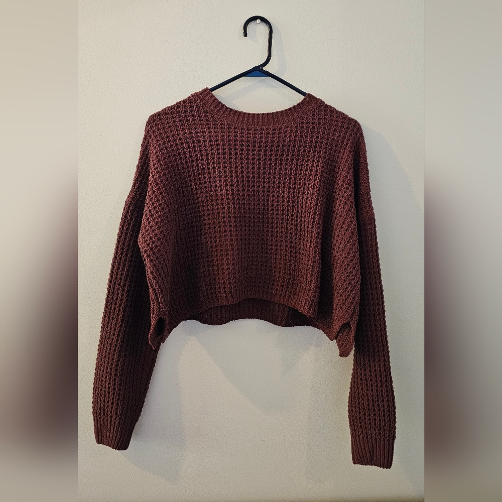 Cropped Waffle Knit Sweater